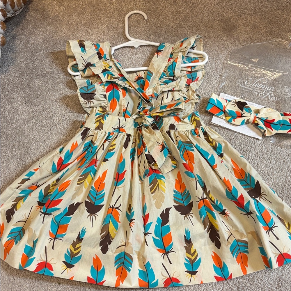 Eleanor Rose feather dress for Thanksgiving matching headband 2 2T Eden